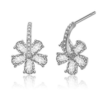 A pair of Crystal Hibiscus Flower Drop Earrings displayed together, showing their symmetrical floral design and sparkling stones.