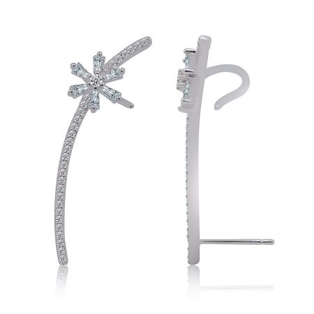 Detailed view of the Chic Shinning Bar Earring showcasing the post closure and intricate cubic zirconia settings.