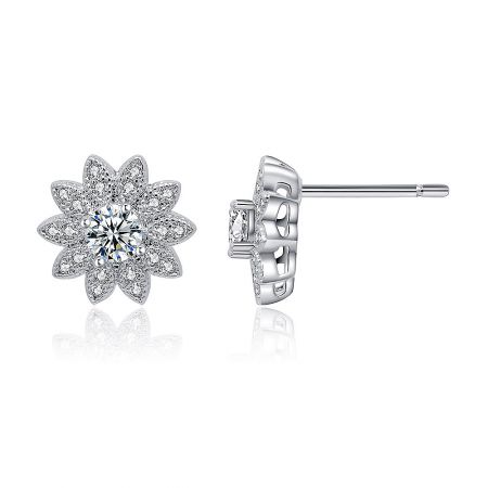 Side view of the Cubic Zirconia Sunflower Earring showing the post-back closure and detailed craftsmanship.