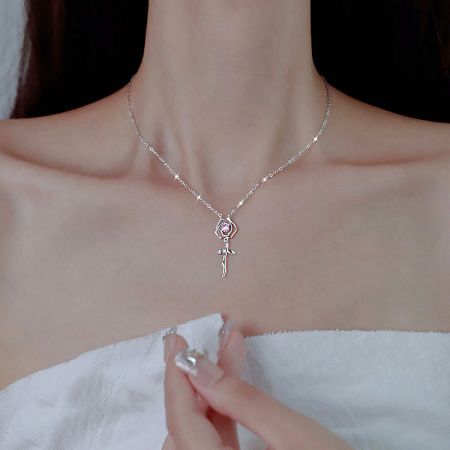 The silver version of the rose flower pendant necklace, showcasing its intricate petal details.