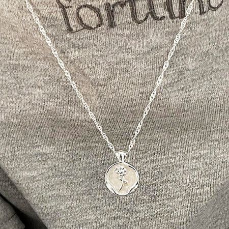 Wholesale 925 Silver Round Enamel Flower Disc Necklace Set of 5 - A close-up of the 925 sterling silver necklace from the wholesale set, showcasing the detailed enamel flower design on the round disc pendant.