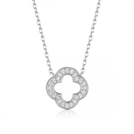 The stunning 925 sterling silver necklace with a brilliant CZ-studded four-leaf clover pendant.