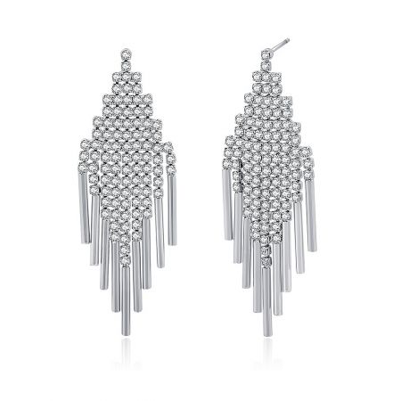 A close-up shot of the Waterfall Crystal Dangle Earrings, showcasing the brilliant sparkle of the clear Czech stones.