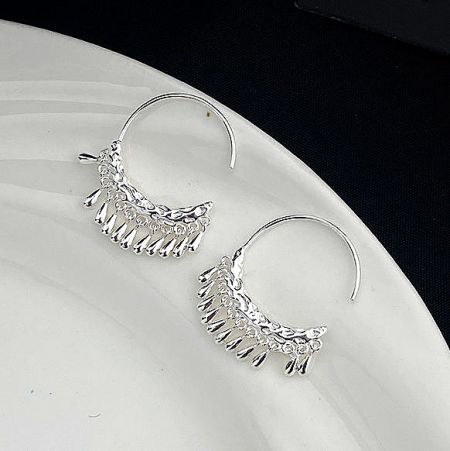 A pair of silver hoop earrings featuring a delicate fringe design.