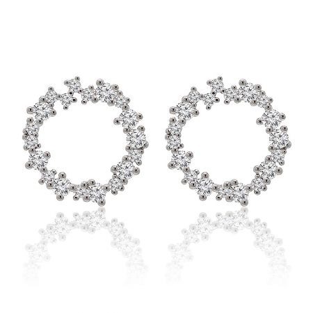 Circle Cluster Halo Earrings - A pair of elegant Circle Cluster Halo Earrings, crafted from silver-toned metal with sparkling clear cubic zirconia gemstones.