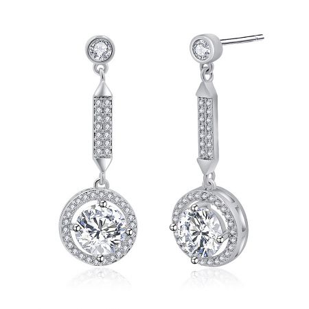 A close-up shot of the elegant silver gemstone earrings, highlighting their modern and sparkling design.