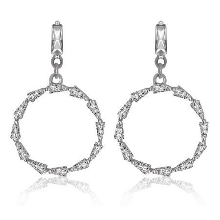Elegant Round Earring - Elegant Round Earring - A pair of silver geometric hoop earrings with clear cubic zirconia stones.