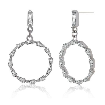 Close-up of the geometric design on the Elegant Round Earring with sparkling clear gemstones.
