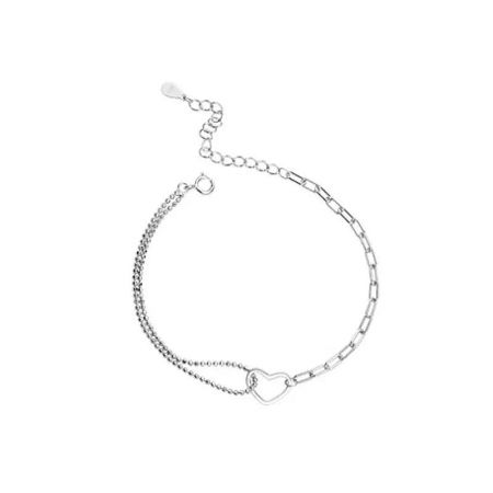 Elegant 925 silver heart bracelet showcasing the unique dual-chain design and minimalist style.