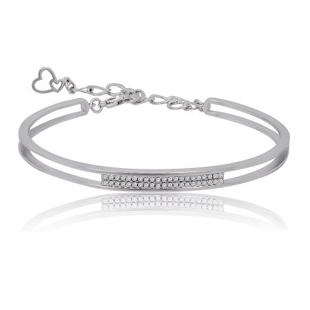 Halo Pave Set Bangle - Close-up of the Halo Pave Set Bangle, showcasing the intricate pave-set cubic zirconia stones and the secure heart-shaped lobster clasp.