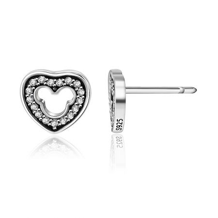 Close-up view of the Silver Heart Ear Studs showing the S925 sterling silver stamp and intricate gemstone setting.