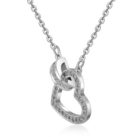 A stylish view of the Classic Hollow Heart CZ Pendant, highlighting its elegant chain and sparkling heart design.