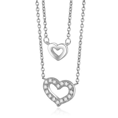 Detailed view of the Two Hearts Double Chains Necklace pendants.