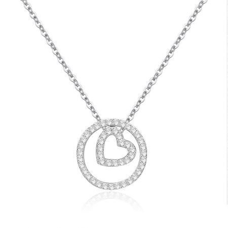 Full view of the Silver Halo Heart Necklace on a white background.