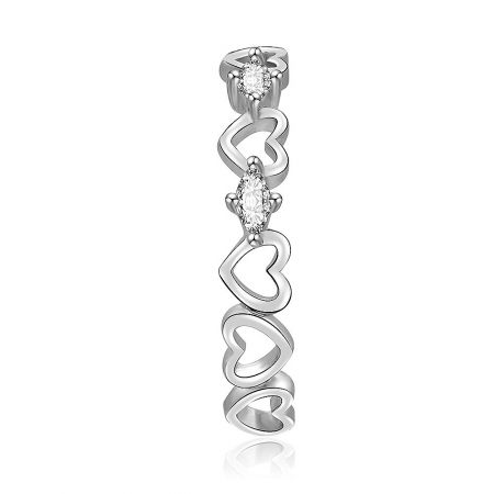 Top view of the heart eternity ring, displaying the full arrangement of cubic zirconia stones.
