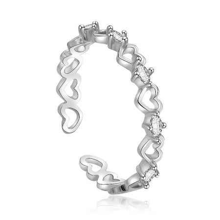 Angled view of the Fashion Heart Eternity Band Ring, showcasing its intricate side profile.