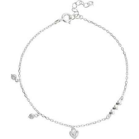 Full view of the connected hearts charm bracelet with CZ accents against a neutral background, perfect for gifting.