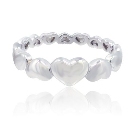 Heart Band Ring - A close-up of the Heart Band Ring, featuring a central heart-shaped pearl on a high-luster silver band, set against a clean white background.