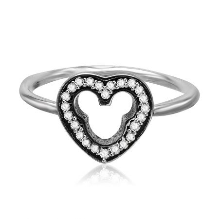 Heart Silhouette Clear CZ Ring - A stunning Heart Silhouette Clear CZ Ring made from 925 sterling silver, featuring a heart-shaped outline adorned with sparkling cubic zirconia stones.