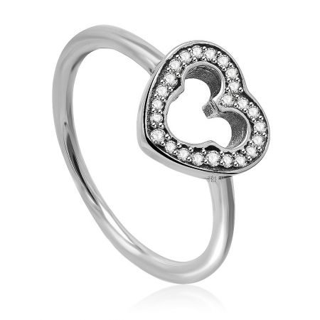 Angled perspective of the sterling silver Heart Silhouette ring showcasing its brilliant CZ stones