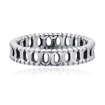 Silver Plated X Trail Polished Band Ring - Front view of the Silver Plated X Trail Polished Band Ring, showcasing its intricate criss-cross X design and highly polished 925 sterling silver material.