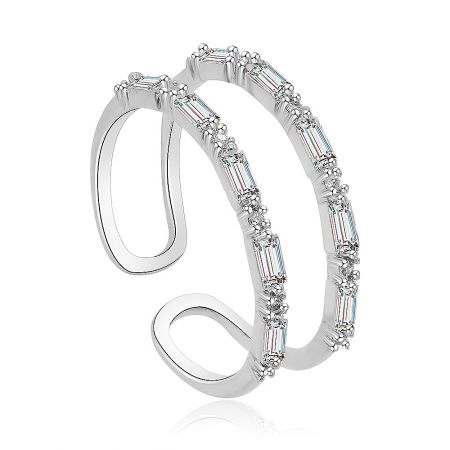 Round and Baguette CZ Fashion Ring - A stunning jewelry piece featuring brilliant baguette-cut cubic zirconia, showcasing the exquisite design and sparkle representative of the Round and Baguette CZ Fashion Ring.