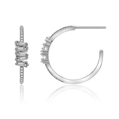 Close-up view of the Baguette Semi Hoop Earrings, highlighting the sparkling baguette-cut stones.
