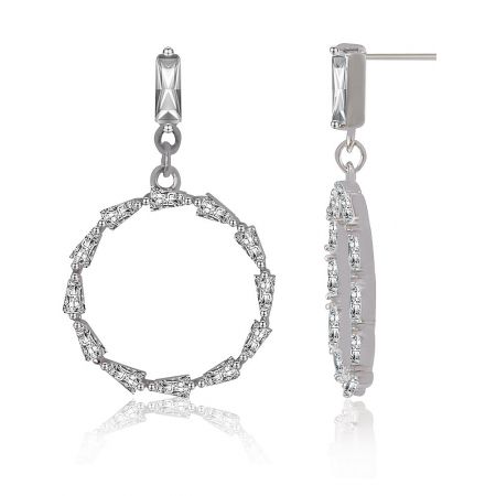 Detailed view of the Elegant Round Earring showing the baguette-cut cubic zirconia stones and post closure.