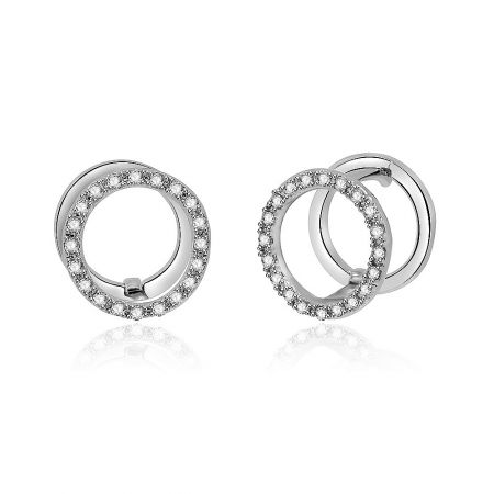 A stylish display of the Circle Clear CZ Huggie Earrings, emphasizing their elegant and dainty design for everyday wear.