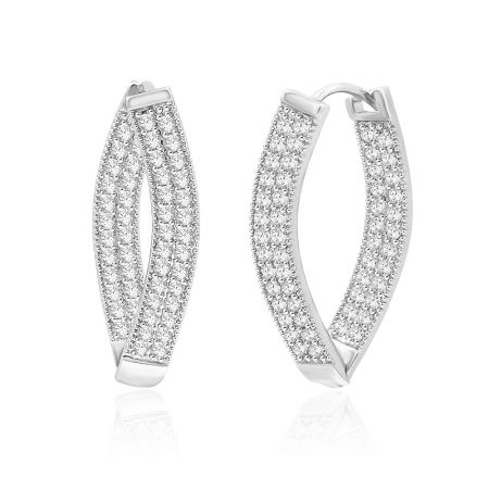 Side view of the Large Oval Hoop Earrings, highlighting the multiple rows of sparkling clear CZ stones.