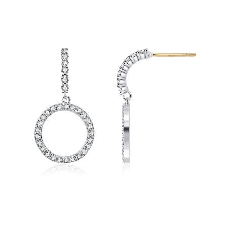 Front and side view of the Zirconia Circle Cluster Drop Earrings, showcasing the detailed craftsmanship and gemstone setting.