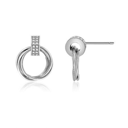 A detailed side view of the Cubic Zirconia Knot Drop Earring, highlighting the brilliant cubic zirconia accents on the circular brass frame.