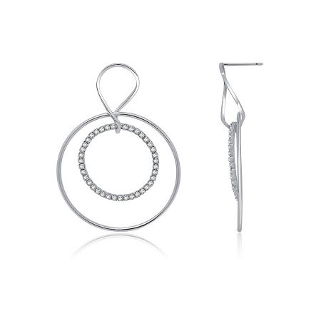 Side view of the geometric circle drop earrings, highlighting the diamond-encrusted inner hoop.