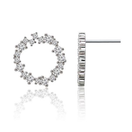Detailed close-up of the Circle Cluster Halo Earrings highlighting the sparkling cubic zirconia stones and secure post back.