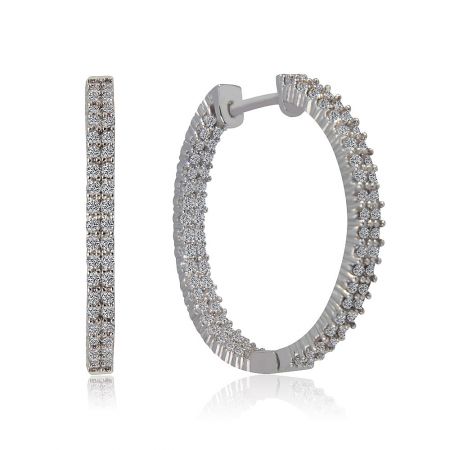 Angled shot of the Hot Sparkle Hoop Earring, displaying its shimmering rhodium finish.