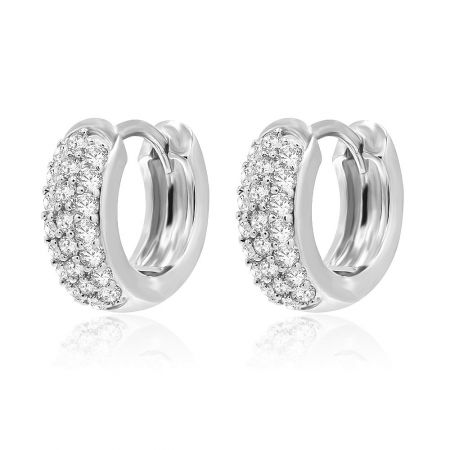 Close-up view of the Pave CZ 4mm Hoop Earrings showcasing the intricate cubic zirconia setting.