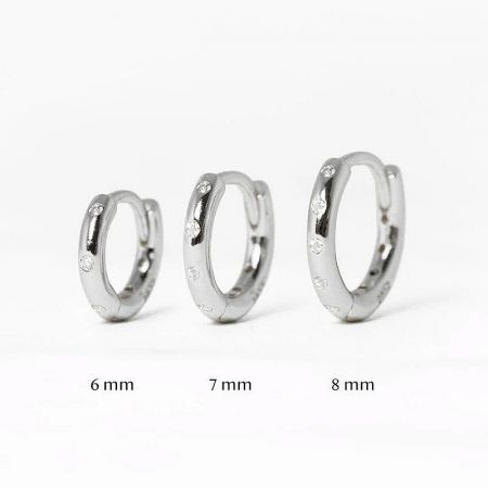 Three 925 sterling silver hoop earrings in a silver finish, shown in 6mm, 7mm, and 8mm sizes.