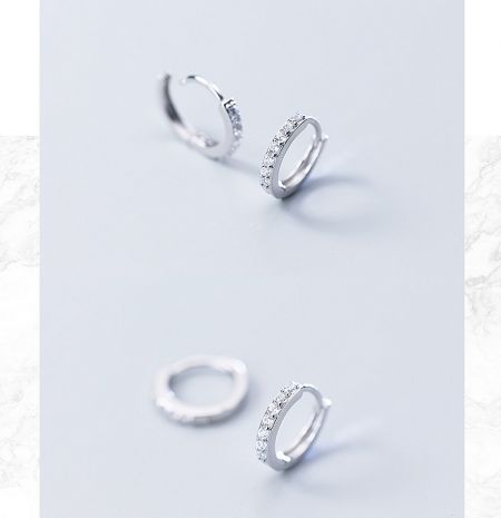 925 Sterling Silver Hoop Earrings With Zirconia - A detailed studio shot of the 925 Sterling Silver Hoop Earrings with Cubic Zirconia, model JRSE-005, highlighting the brilliant gemstones and polished silver finish.