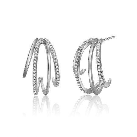 Close-up detail of the double-layered design of the semi-hoop earrings, highlighting the brilliant gemstones.