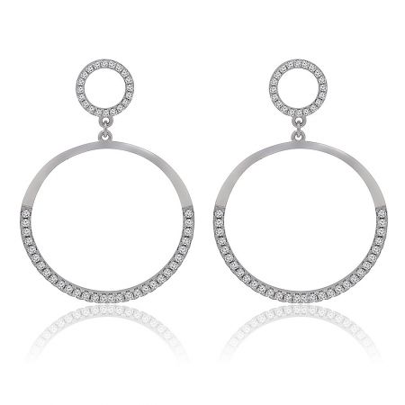 Sterling Silver Rounded Open Teardrop Earrings - A pair of Sterling Silver Rounded Open Teardrop Earrings with sparkling cubic zirconia drops, shown against a white background.