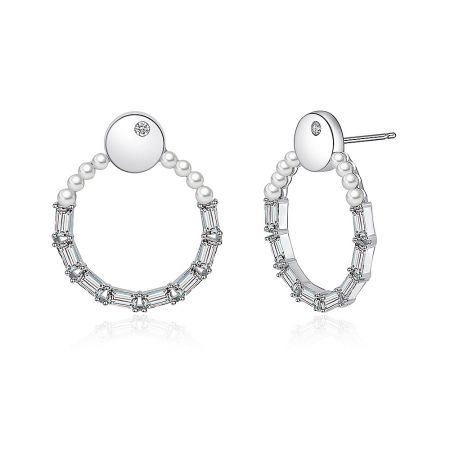 Side profile of the Polished CZ O Stud Earrings, showing the post-back closure and the intricate setting of pearls and crystals.