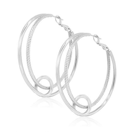 Side view of the double circle hoop earrings, highlighting the detailed spiral texture on the inner surface.