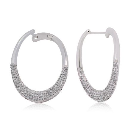 Side view of the Hollywood Hoops, showcasing the intricate pavé setting of cubic zirconia stones.