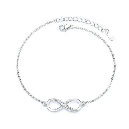 Detailed view of the minimalist silver infinity bracelet, a perfect sentimental gift.