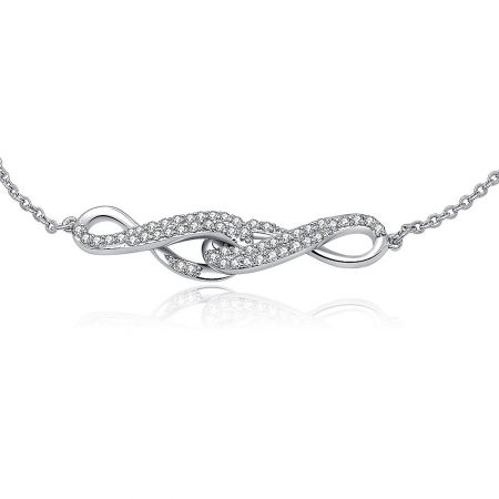 Matching silver infinity necklace with cubic zirconia stones
