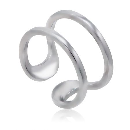 An alternative view of the Open Your Heart Ring, highlighting the interconnected loop structure and brilliant rhodium finish.