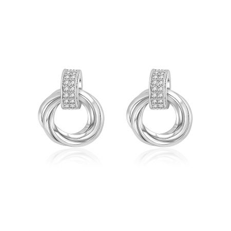 Chic Circle Interlock Studs - Chic Circle Interlock Studs in rhodium-plated brass, featuring an open circle design with sparkling white cubic zirconia accents, on a clean white background.