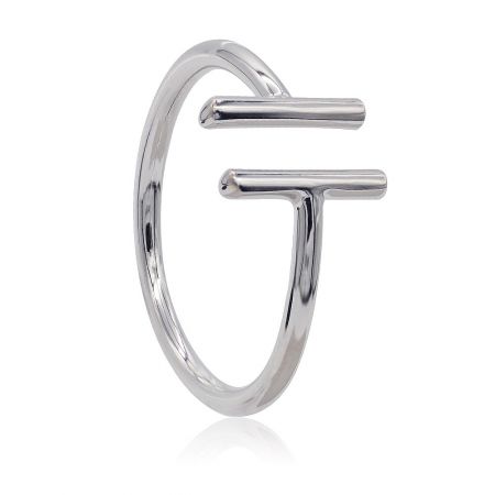 An alternate view of the Dainty Open Ring, highlighting its unique T-shaped protrusions and adjustable cuff design.