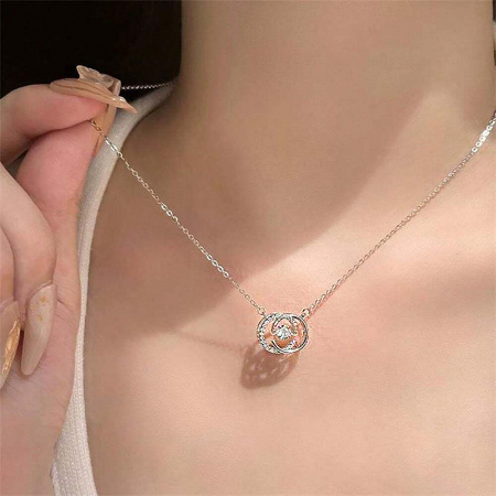 Full view of the 925 sterling silver jump love double C pendant necklace.