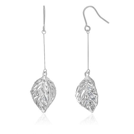 Detailed view of the Silver Tone Cubic Leaf CZ Drop Earrings